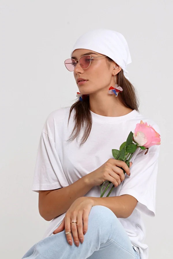 100 Pamuklu Kumaştan Bandana Desensiz Düz Beyaz Saç Aksesuar Fular